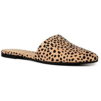 J. Adams Lennox Mules for Women - Cheetah Faux Suede Pointed Toe Slides - 5.5