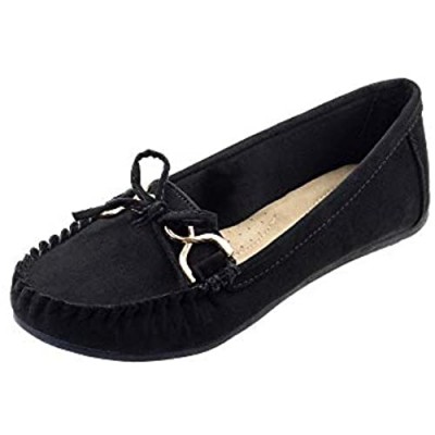 FIBURE Women's Casual Loafers Driving Slip on Flats Shoes Moccasins Non-Slip Rubber Hard Sole Black Size 12 US