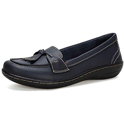 Flats Shoes Loafers for Women Classic Leather Loafers Casual Slip-On Boat Shoes Fashion Comfort Flat Driving Walking Moccasins Soft Sole
