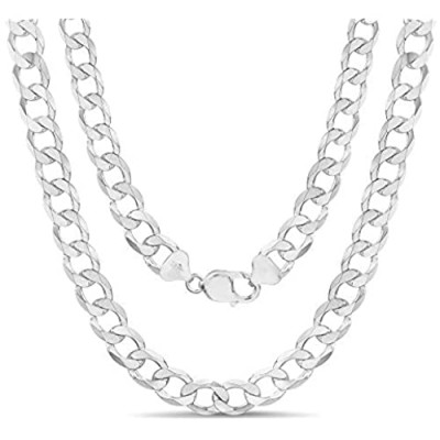 ARTURO ZETA 925 Solid Sterling Silver Chain Necklace/Bracelet for Men Flat Cuban Curb Link Italy