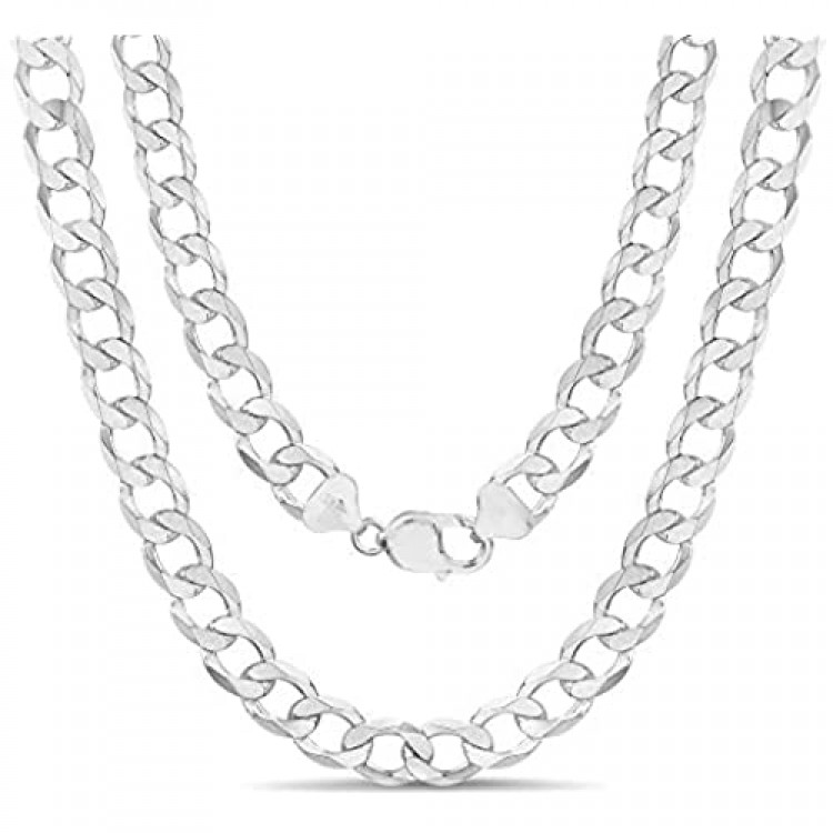 ARTURO ZETA 925 Solid Sterling Silver Chain Necklace/Bracelet for Men Flat Cuban Curb Link Italy