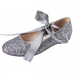 ElegantPark Wedding Shoes for Bride Flats Comfortable Wedding Flats Ribbon Tie Bridal Shoes Ballet Flats for Women Glitter