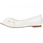 Emily Bridal 331-7-2 Women's Wedding Shoes Peep Toe Flat Heel Satin Flats with Sequin Lace Flower Bridal Shoes