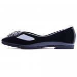 Hxlber Women's Square Toe Flats PU Leather Loafers Rhinestone Ballet Flats Slip On Comfort Dress Shoes