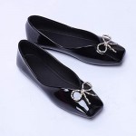 Hxlber Women's Square Toe Flats PU Leather Loafers Rhinestone Ballet Flats Slip On Comfort Dress Shoes