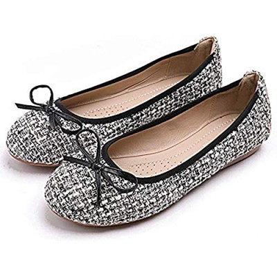SAILING LU Comfort Flat Shoes for Women Ballet Flats Slip On Loafers Retro Plaid Round Toe Shoes