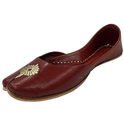 Step n Style Women Cherry Leather Punjabi Jutti Ethnic Mojari Handmade Rajasthani Indian Shoes