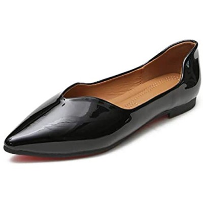 URELEGAN Women Pointed Toe Dress Flats Shoes Patent Leather Comfortable Ballet Flats