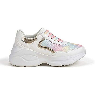 LUCKY STEP Women Holographic Iridescent Fashion Sneakers Metallic Rainbow Comfortable Chunky Dad Walking Shoes