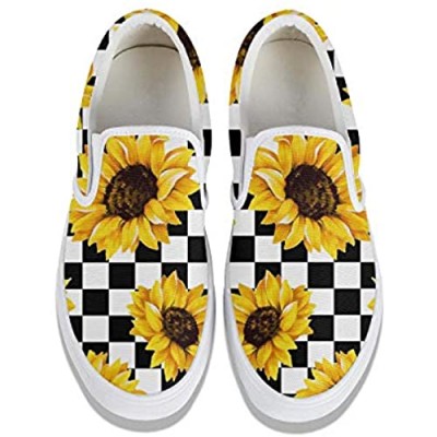 SEERTED Cute Sunflowers Sneakers Slip-On Cool Skate Shoes for Womens White Black