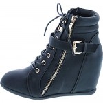 Static Footwear Womens Peter-1 Lace Up Hidden Wedge High Top Fashion Sneakers
