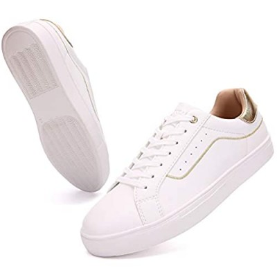 Women Low Top Leather Sneakers Fashion Skateboard Platform Classic Lace up Lightweight Casual Shoes for Women