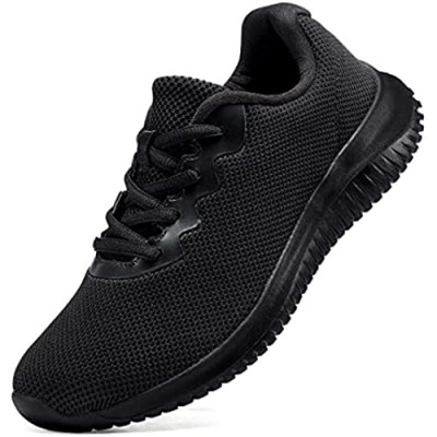 Akk Womens Lightweight Walking Shoes - Comfort Tennis Fashion Sneaker Casual Lace Up Non Slip Athletic Shoes for Gym Running Work Out All Black Size 10