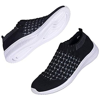 DKRUCAK Womens Comfort Elastic Sock Slip On Walking Shoes Lightweight Non-Slip Breathable（Black-EU 37/US 6.5