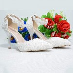 Yihongmeiqi HUIERXIEYE Women's White Dress Sandals Fashion high Heels lace Pearl Wedding high Heels Flowers Banquet Dress Shoes a Pair