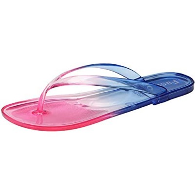4HOW Womens Ombre Jelly Flip Flops Slip On Transparent Beach Clear Flat Thong Sandal
