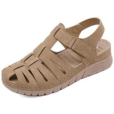 ZAPZEAL Women Sandals Hollow Out Closed Toe Ankle Strap Summer Beach Sandals Causal Gladiator Outdoor Shoes Anti-slip Lightweight Platform Sandals Size 6-9 US
