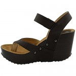 Cambridge Select Women's Studded Ankle Strappy Buckle Thong Platform Wedge Sandal