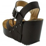 Cambridge Select Women's Studded Ankle Strappy Buckle Thong Platform Wedge Sandal