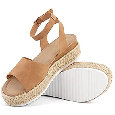 MaxMuxun Women's Open Toe Ankle Strap Platform Wedge Sandals Jute Wrap Summer Shoes