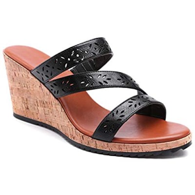 Stylein Women's Casual Slip On Wedge Platform Open Toe Sandals
