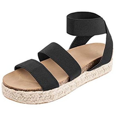 Women Casual Espadrille Slide On Platform Sandals Comfort Open Toe Ankle Elastic Strappy Studded Flatform Sandal Shoes