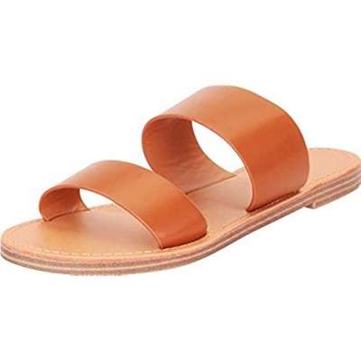 Cambridge Select Women's Classic Two-Strap Slip-On Flat Slide Sandal