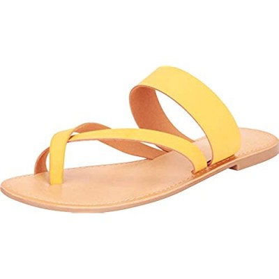Cambridge Select Women's Slip-On Thong Toe Crisscross Strappy Flat Slide Sandal
