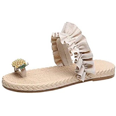 Giovacker Women Summer Sandals Pineapple Rhinestone Decor Slip-on Slide Open Toe Non-Slip Flat Slippers