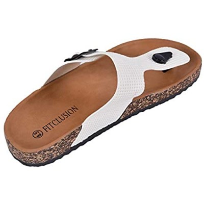 JENN ARDOR Women's Thong Slide Sandals Slip on Cork Slides Flat Shoes with Strap Adjustable Buckle Non Slip Rubber Sole