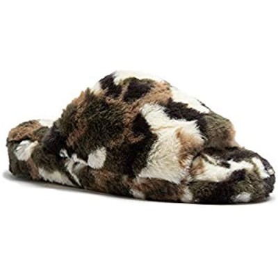 Qupid Women's Casual Open Toe Slip On Furry Fur Slide Sandals