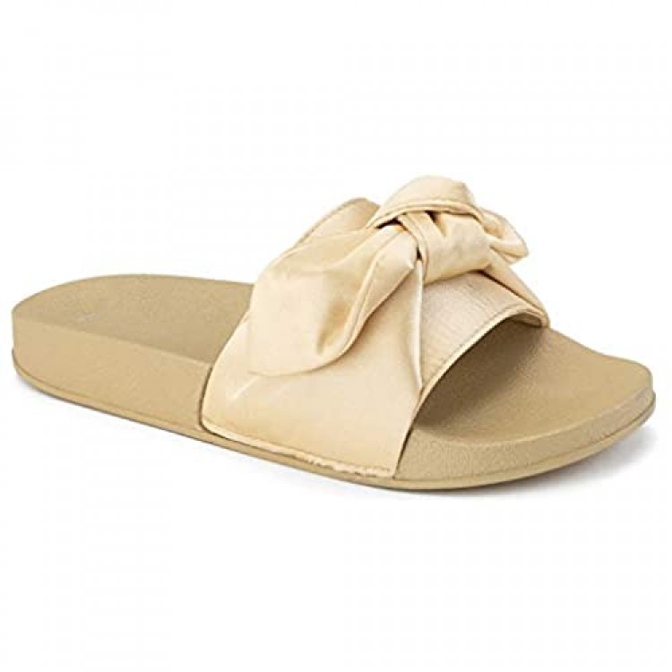 RF ROOM OF FASHION Women's Oversized Bow Wide Band Sip On Footbed Slides Sandals