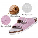 Women's Slide Sandal Men Cork Sandals Flat Strap Buckle Leather Adjustable Casual Double Toe Shoes Summer Open Suede Flip Slides