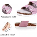 Women's Slide Sandal Men Cork Sandals Flat Strap Buckle Leather Adjustable Casual Double Toe Shoes Summer Open Suede Flip Slides