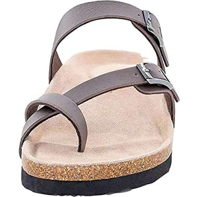 Womens Slide Sandals with Footbed Cork Adjustable Buckle Strap Arch Support Slip on Slides