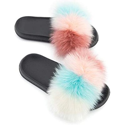 B Fsobeiialeo Fuzzy Slippers Women Fur Slides Fluffy Soft Sole Women's House Indoor Outdoor Cute Slippers Open Toe Cute Fur Slippers