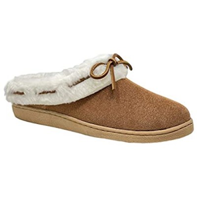 Clarks Womens Open Back Suede Leather Comfort Clog Slipper JMS0404 - Warm Plush Faux Fur Lining - Indoor Outdoor House Slippers For Women