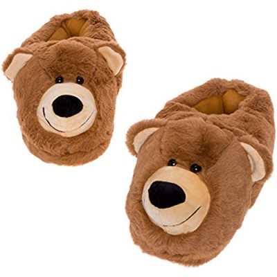 Silver Lilly Bear Face Slippers - Plush Novelty Animal House Shoes w/Comfort Foam