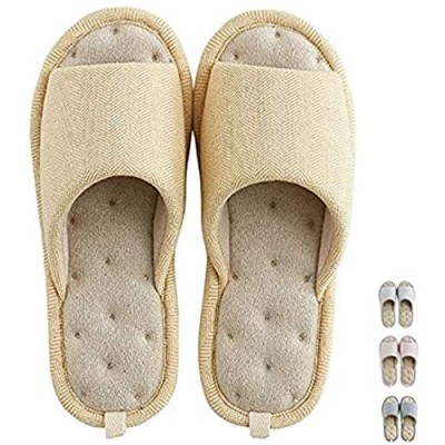 Women Mens Unisex Washable Cotton Open-Toe Home Slippers Indoor Shoes Casual Flax Soft Non-Slip Sole Shoes