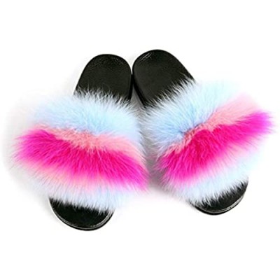 Women's Real Fox Fur Slides Furry Slide Sandal for Outdoor Fur Slippers