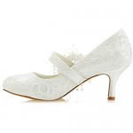 Mrs Right 586449B Women's Bridal Shoes Closed Toe 2.5 Stiletto Heel Lace Satin Pumps Satin Flower Imitation Wedding Shoes