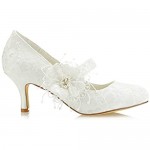 Mrs Right 586449B Women's Bridal Shoes Closed Toe 2.5 Stiletto Heel Lace Satin Pumps Satin Flower Imitation Wedding Shoes